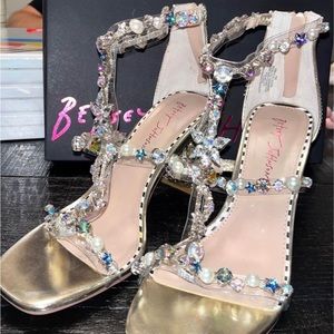 Betsey Johnson- Astridd Gold Multi Rhinestone and Glitter High Heel Sandals